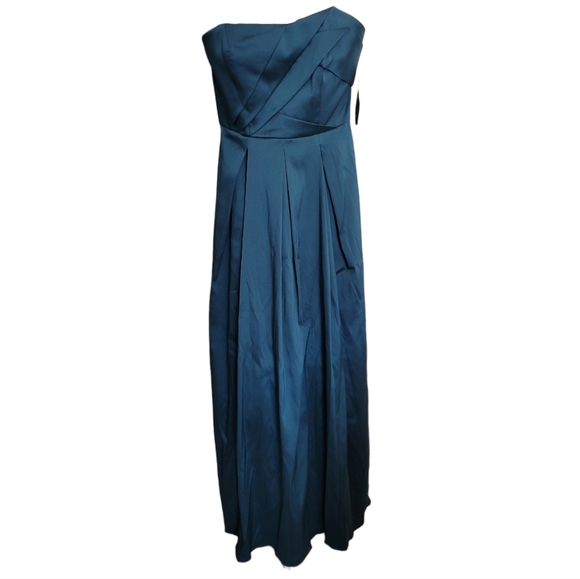 🆕️ Aidan Mattox Strapless Pleated Ball Gown in Dark Jade - Picture 8 of 16